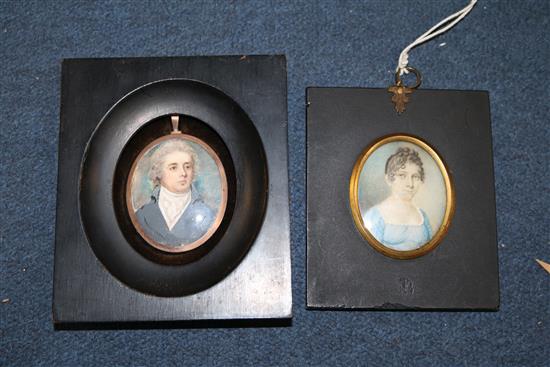 19th century English School Miniature portraits of the members of the Wing family, largest 5 x 4in.